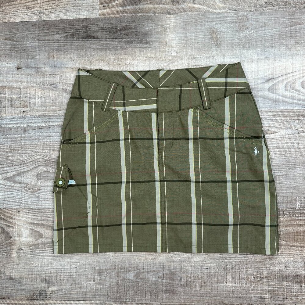 Smartwool Plaid Mini Skirt Women's Sz 6 Merino Wool Blend Green Cargo Pocket